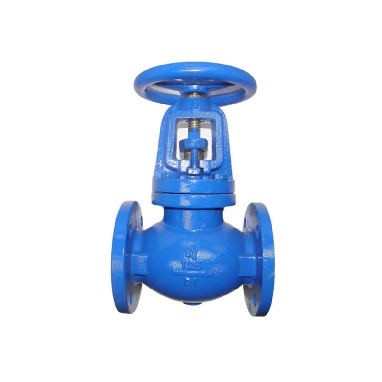 Cast iron globe valve in blue, flanged x flanged design, suitable for underground utility applications.