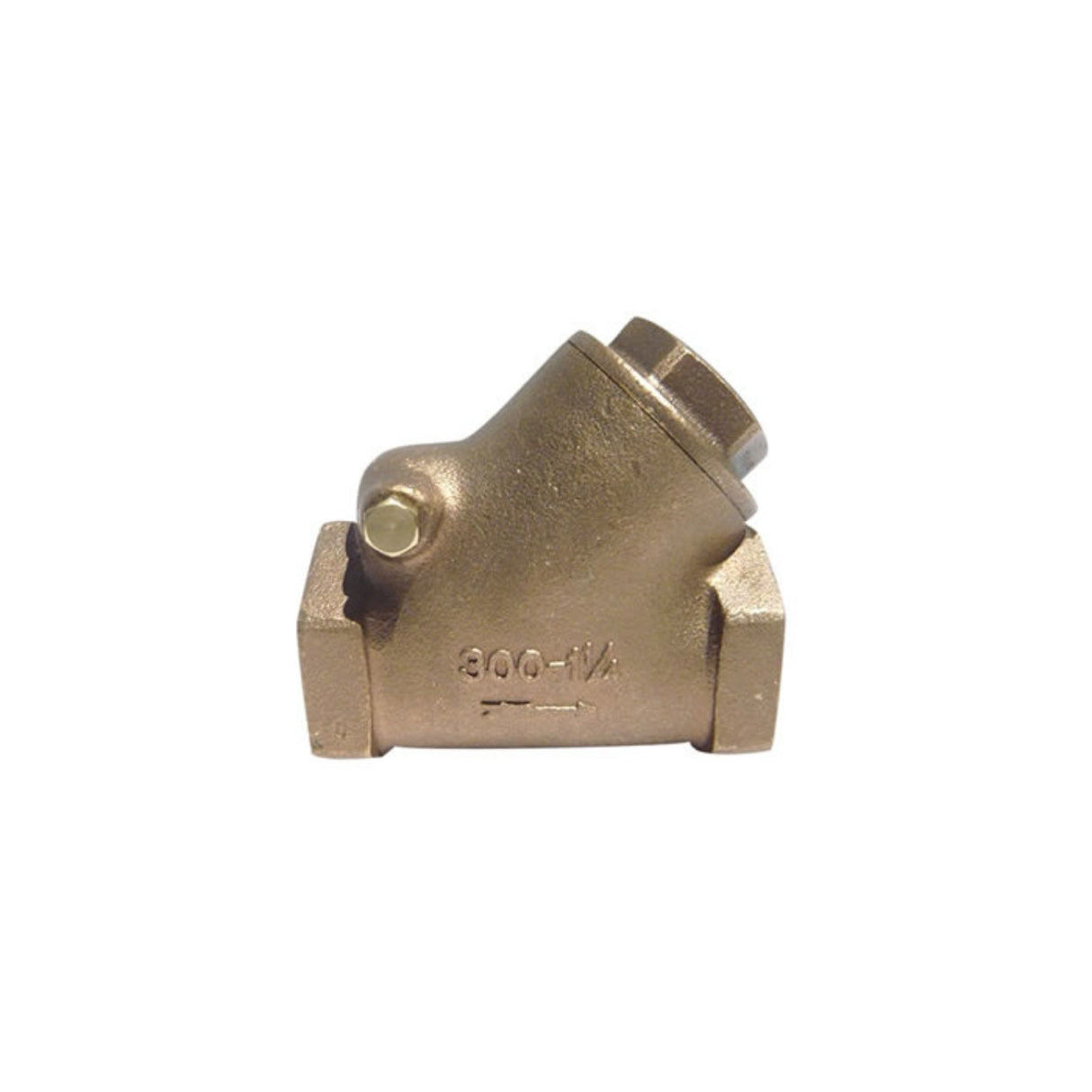 Bronze swing check valve 360 series with FNPT connections, rated for 300# WSP and 500# WOG, ideal for fluid control.