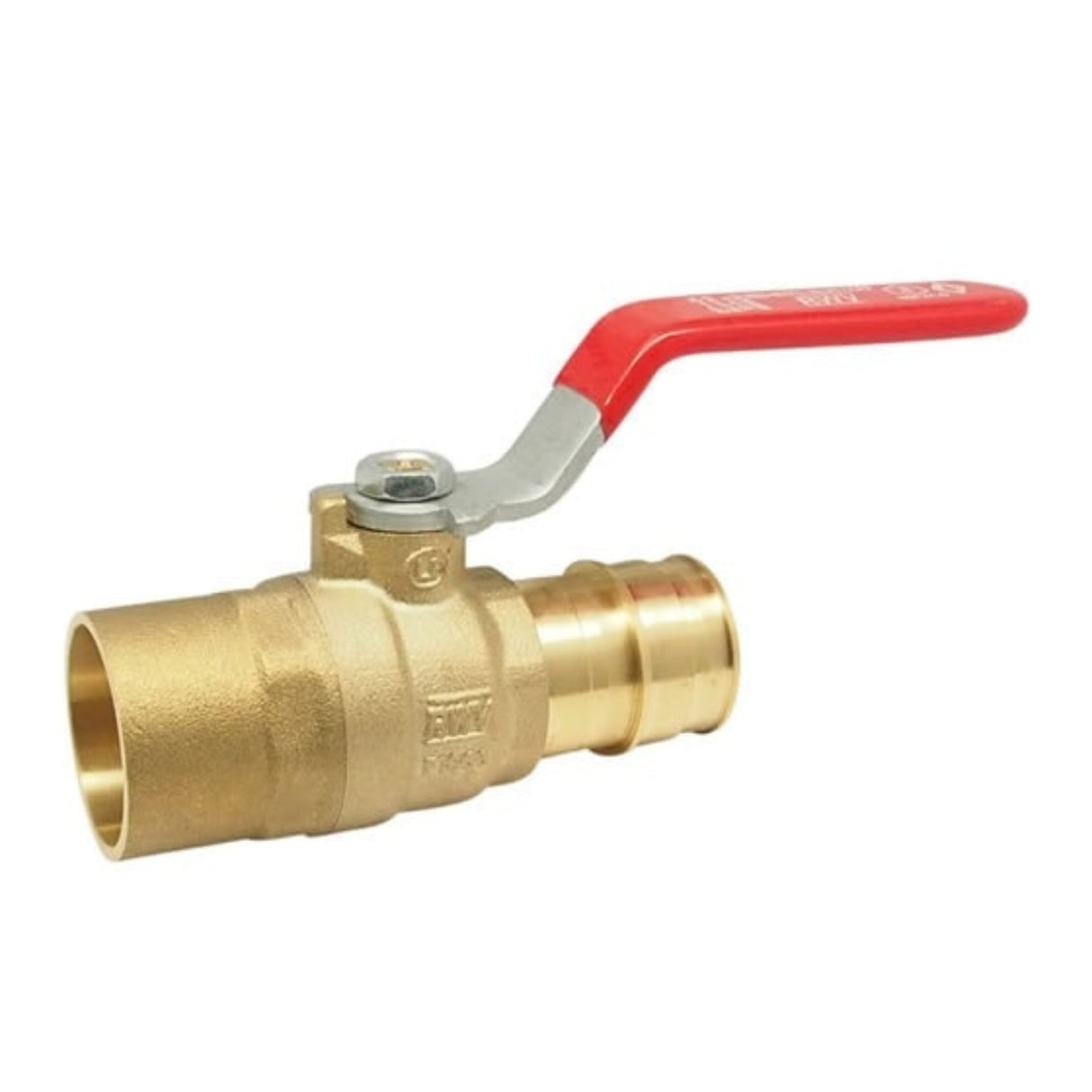PEX x Solder Ball Valve 5017AB Series in full port DZR brass with a red handle for easy operation.