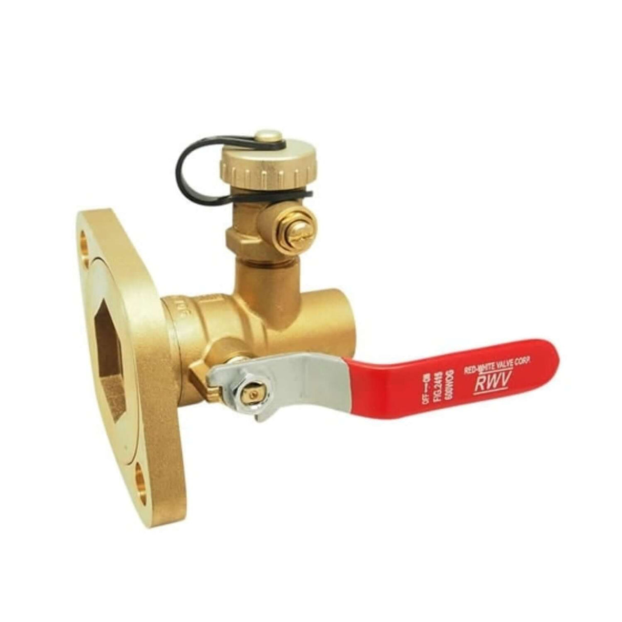 Hydronic pump flange ball valve with drain, 2415 series, solder x flange connection, durable brass construction.