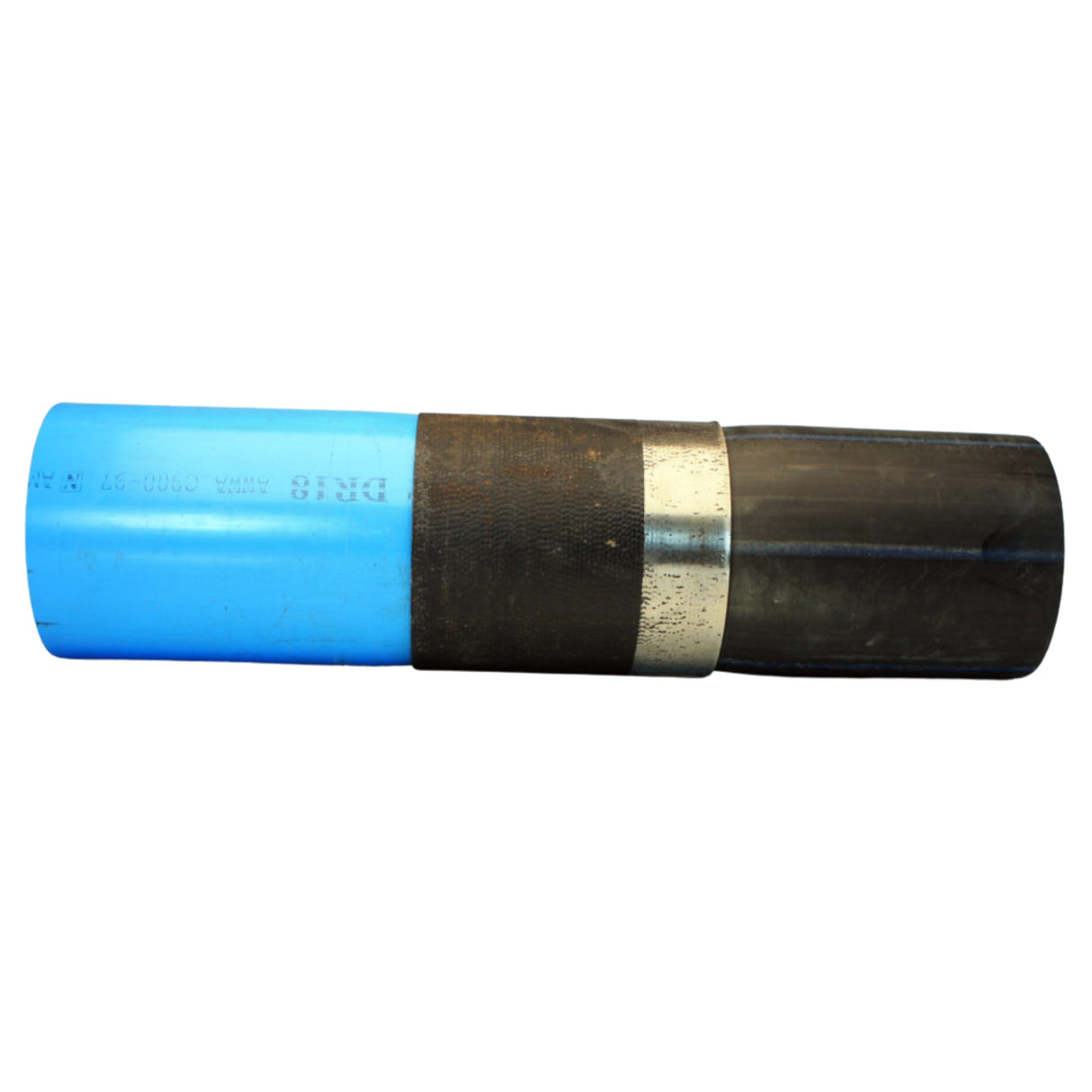 Series 732 transition fitting for connecting ductile iron to PVC or HDPE pipes, showcasing durable materials and design.