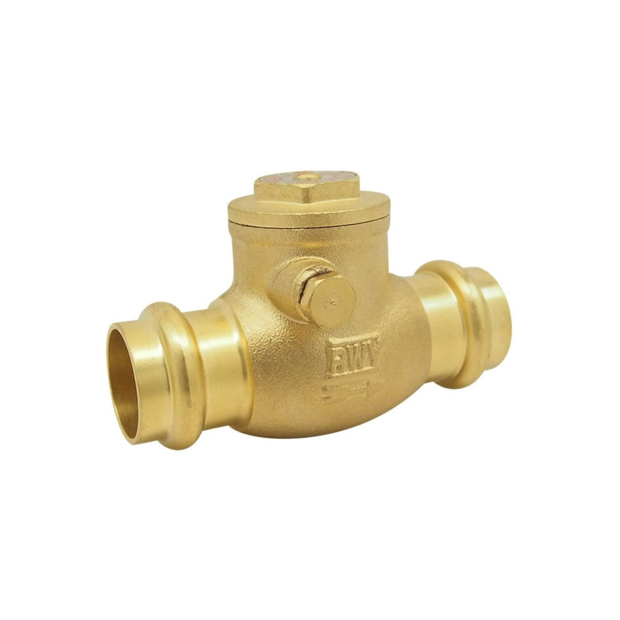 Brass swing check valve 244AB Series with press connections for reliable flow control in plumbing systems.