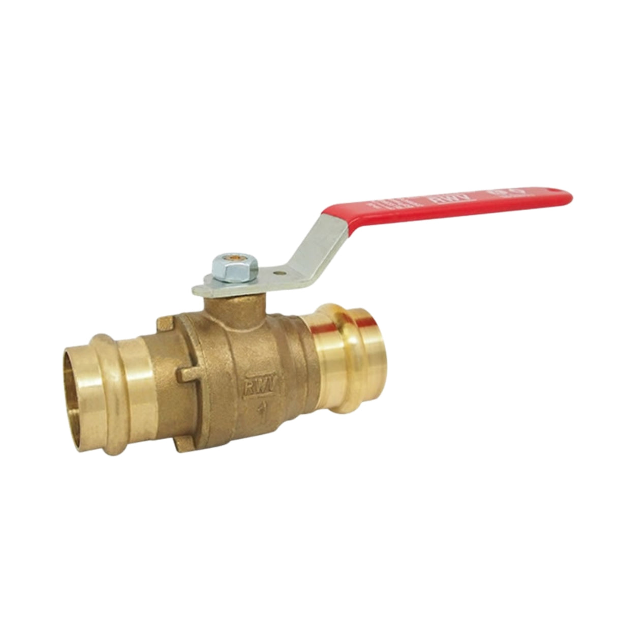 Full port ball valve from the 5520AB series with press x press connections and a red handle for easy operation.