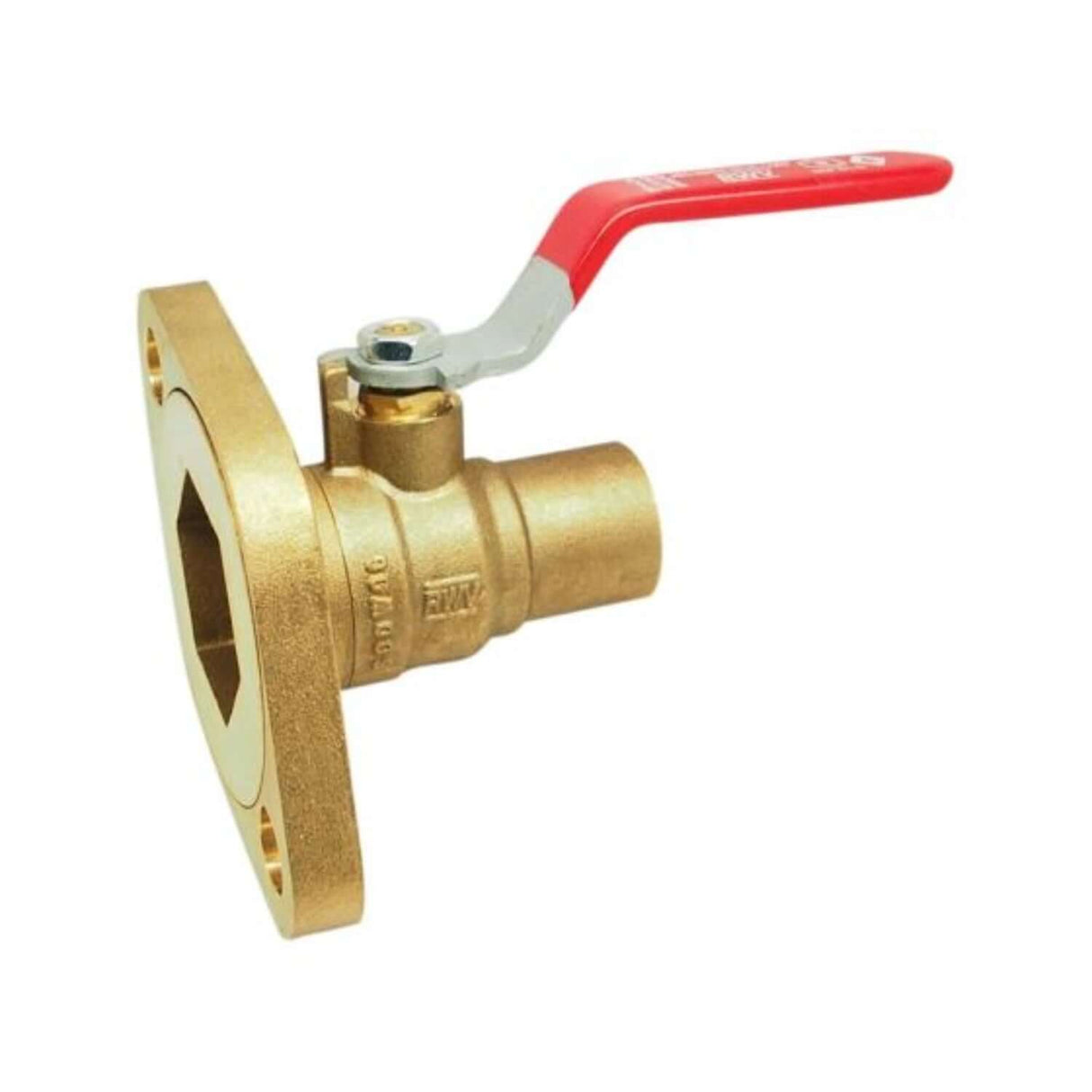Pump Flange Ball Valve 2419AB Series with solder x flange connection and a red lever handle for easy operation.