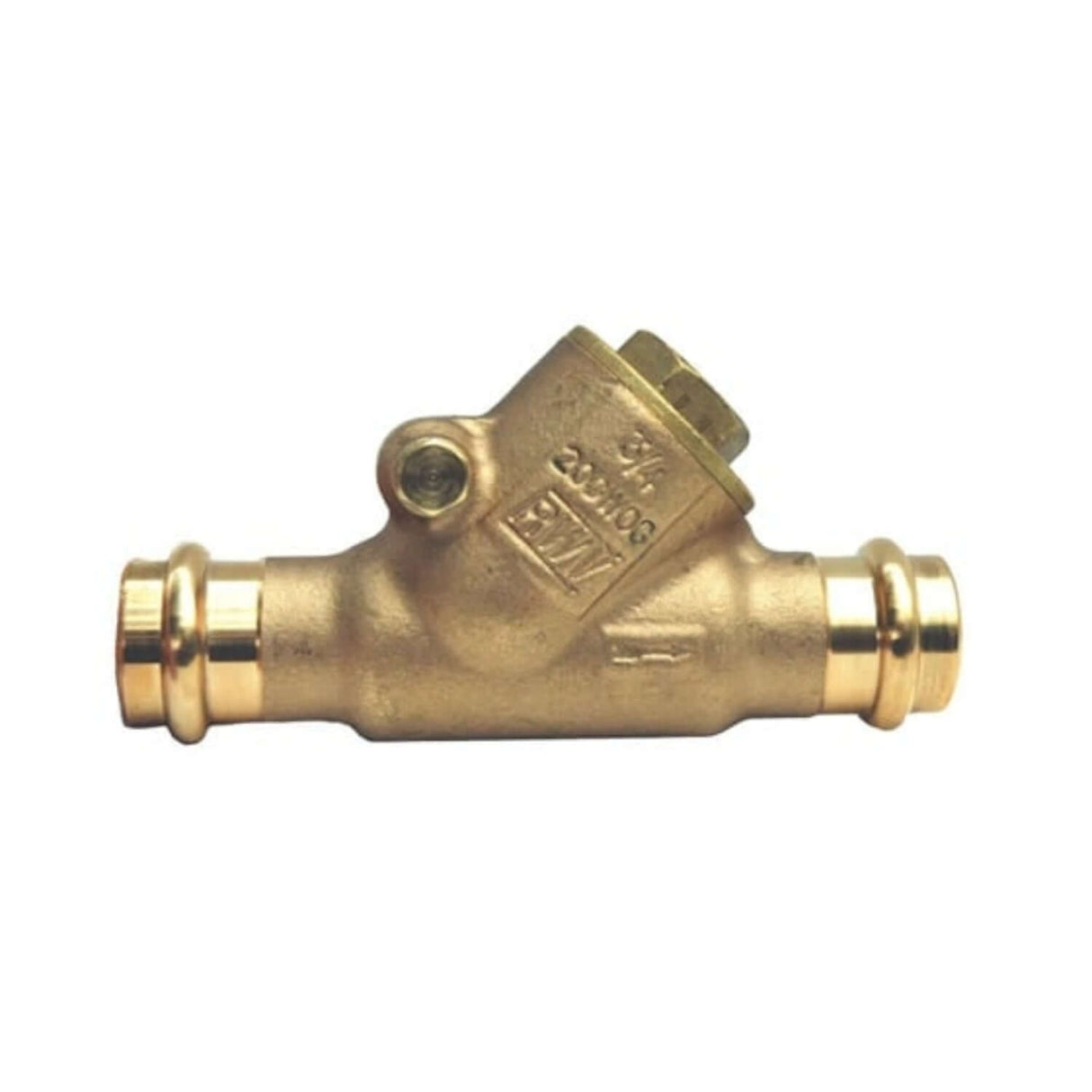 Bronze swing check valve with press x press ends, designed for reliable flow control in plumbing systems.