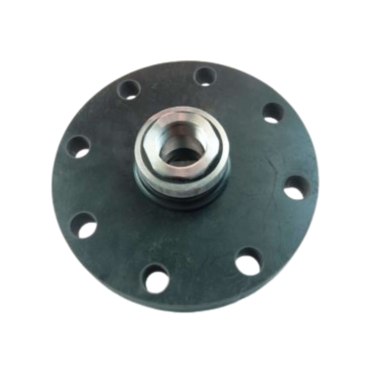 HDPE blind flange with female NPT connection, featuring a circular design and multiple bolt holes for secure installation.
