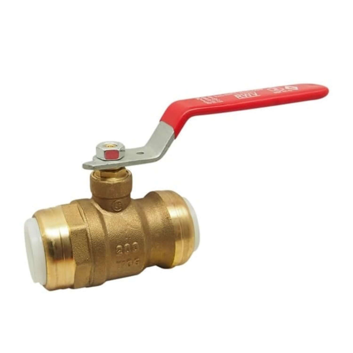 Full port brass ball valve with EzGRIP handles for easy operation, ideal for plumbing and utility applications.