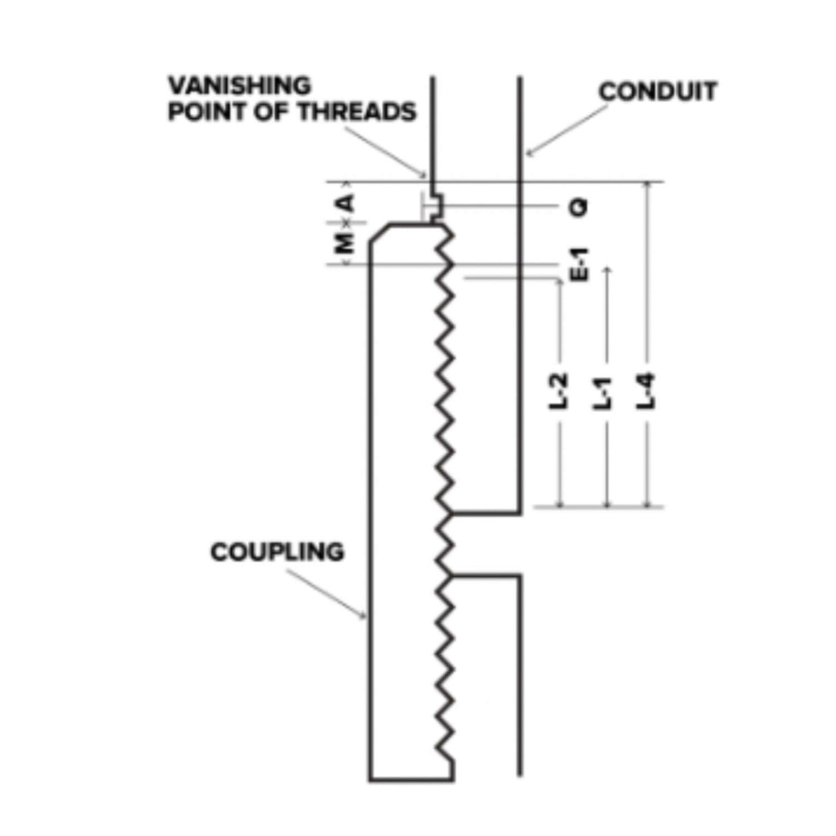 4-inch galvanized coupling diagram showing dimensions and threading details for underground utility applications.