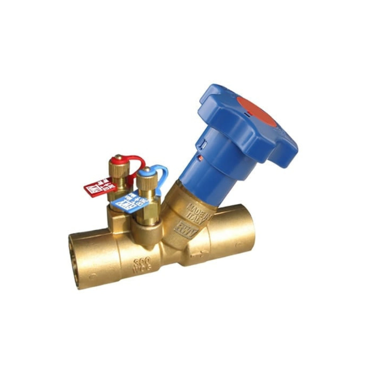Fixed orifice balancing valve 9519 series with solder connections and test points for precise flow regulation.