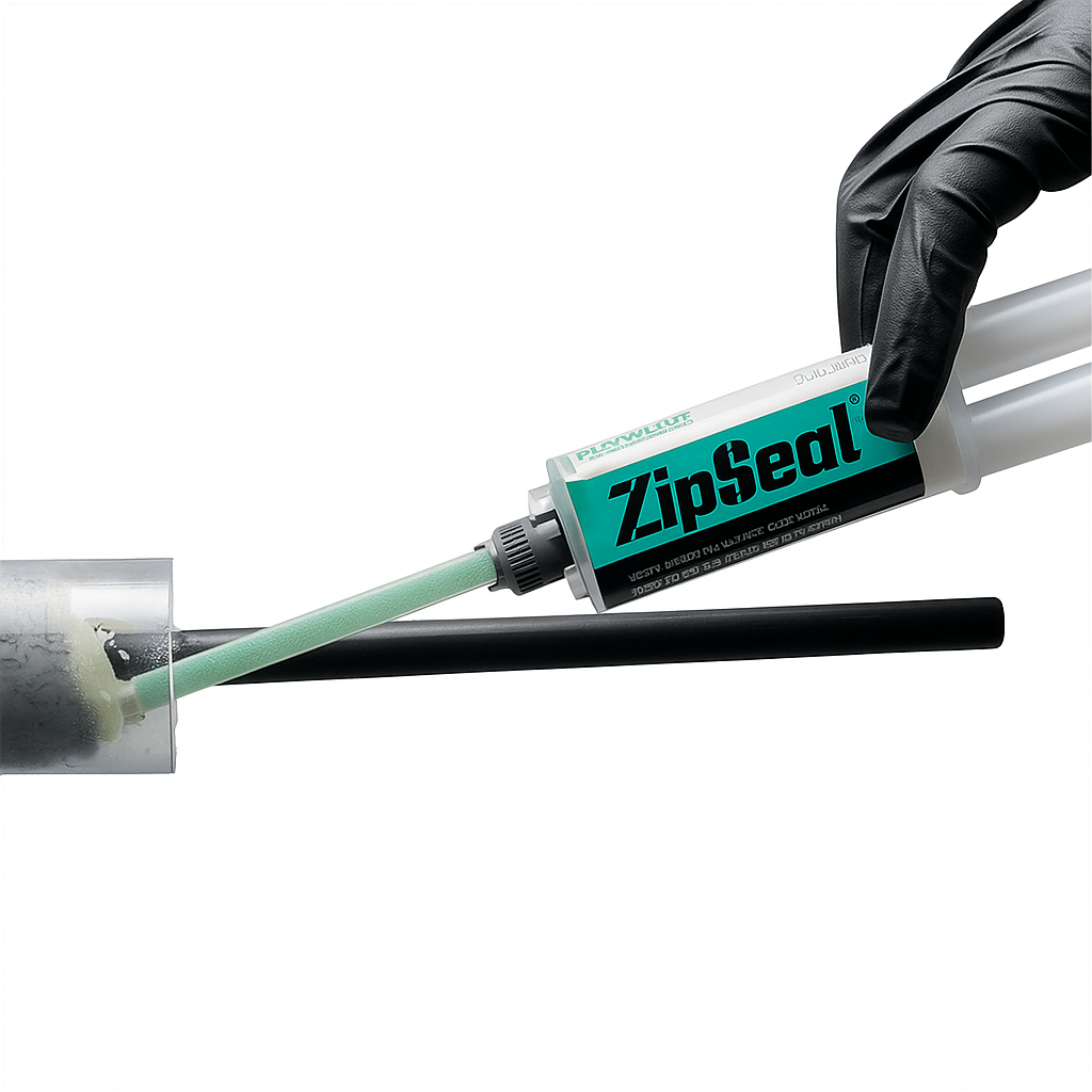 Polywater Zipseal Foam Sealant System being applied to a pipe, showcasing its effective sealing capabilities.