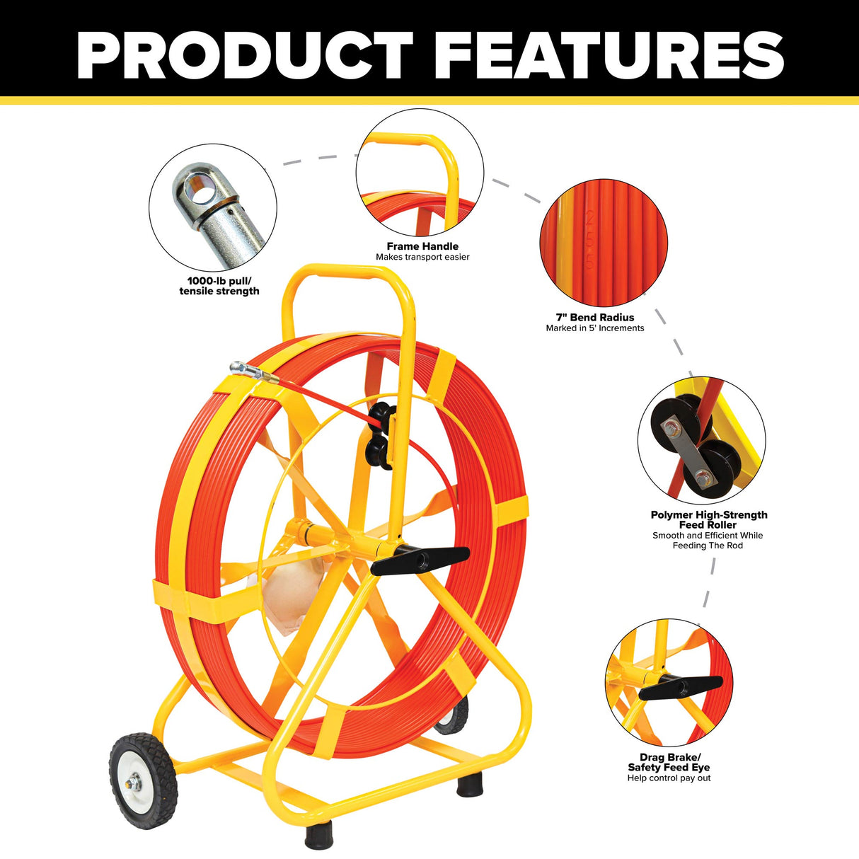 Jameson 3/8" Fiberglass Duct Rodder | Good Buddy Series | 300'–1000'