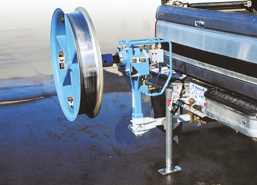 Condux fiber optic cable puller hitch mount installed for cable pulling application