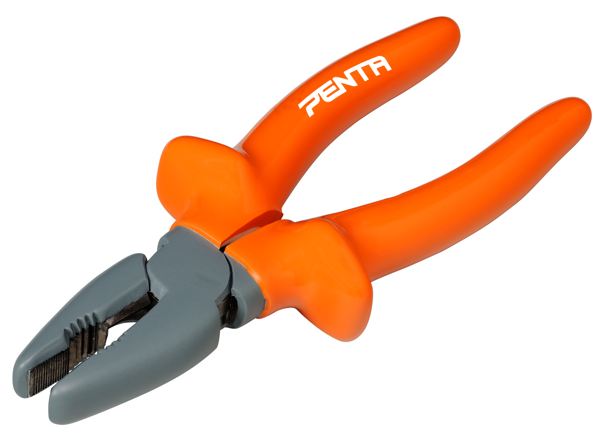 Insulated universal pliers with orange and gray grips, designed for linemen and composite material options.