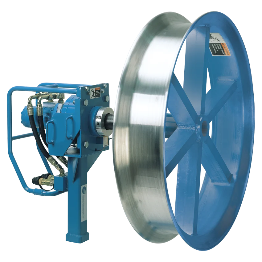 Blue Fiber Optic Cable Puller with Large Metal Capstan Wheel