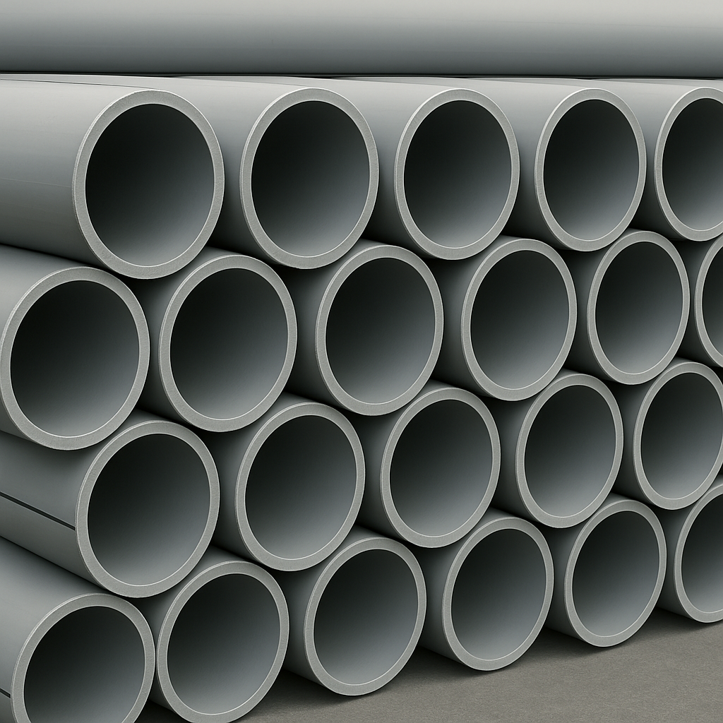 HDPE pressure pipes stacked, compliant with AWWA C906, designed for water and sewer applications, PE4710, DR 19.