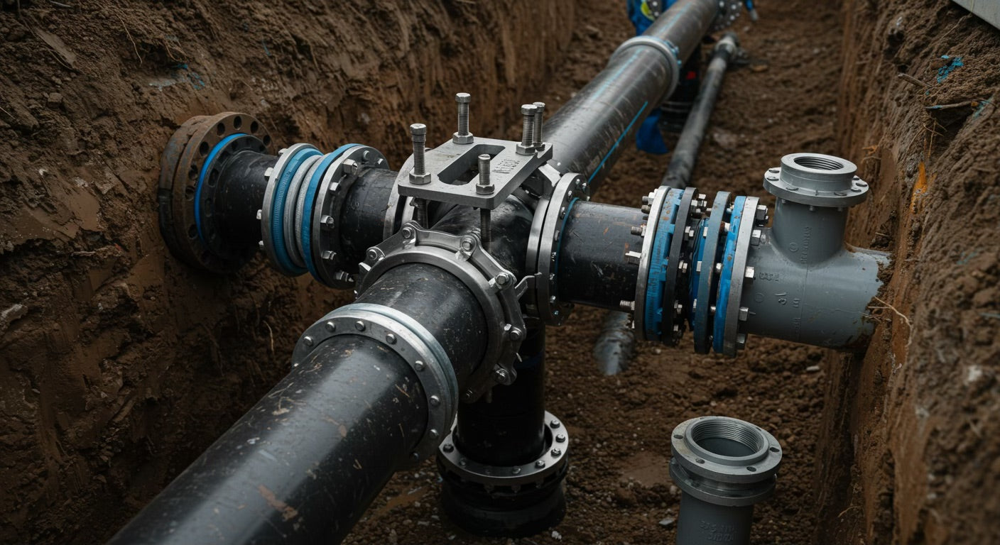 Pipe Connections: Clamps, Couplings & Conversion Fittings for Municipal Mains