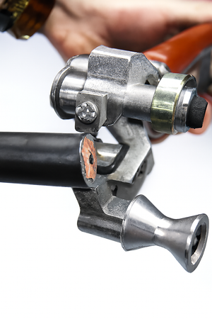 Adjustable depth outer jacket stripping pliers for dual-cut cable, showcasing precision cutting and durable design.