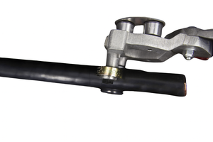 Adjustable depth outer jacket stripping pliers in use on a cable, showcasing dual-cut functionality for precise stripping.