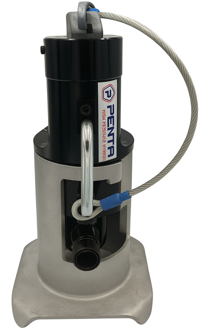 Hydraulic compression head PENTA 60-ton with 2.36-inch sleeve capacity, designed for efficient underground utility applications.