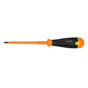 Insulated Phillips screwdriver with a black and orange handle, rated for 1000V, ideal for electrical work.