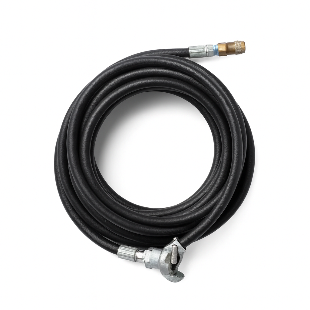 M17 air compressor air hose with connectors, designed for efficient air supply in utility applications.