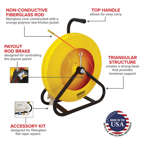 Jameson Little Buddy Fish Tape | 3/16" Fiberglass Rod | 150'–300' Conduit