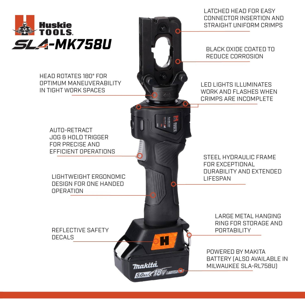 SLA 6 Ton Inline Latched-Head Crimping Tool - Compact, Durable, Fast Crimping & Cutting Tool