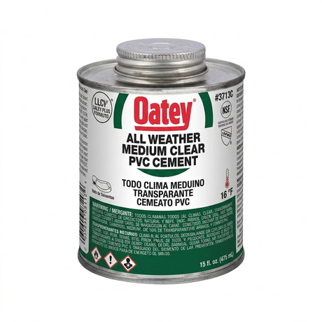Oatey 31133 PVC all weather clear cement, 32 oz can, front label