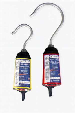 High voltage detectors for 60kV to 500kV range, featuring distinct color-coded designs for easy identification.