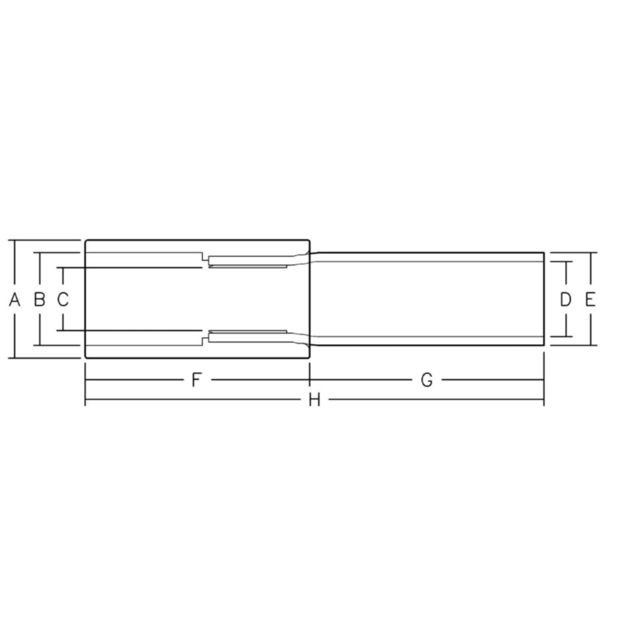 Series 735 PVC x HDPE Transition Fitting dimensional diagram with PVC and HDPE lengths labeled