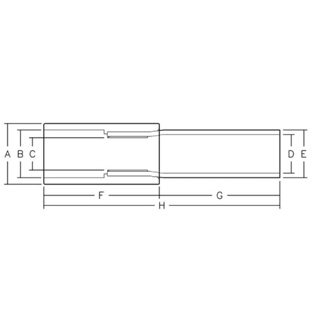 Series 735 PVC x HDPE Transition Fitting dimensional diagram with PVC and HDPE lengths labeled