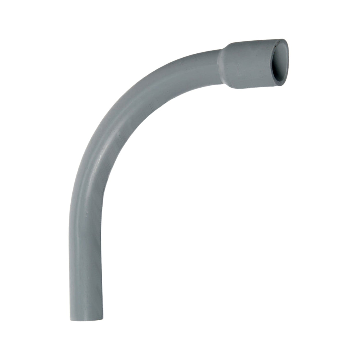 Schedule 40 PVC 90 degree sweep elbow with integral bell end, gray heavy-wall PVC