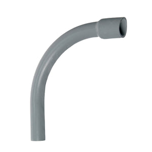 Schedule 40 PVC 90 degree sweep elbow with integral bell end, gray heavy-wall PVC