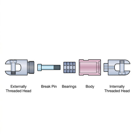 Condux Break-Away Swivel exploded diagram showing replacement break pin, bearings and swivel components