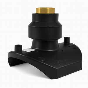 Electrofusion transition saddle with brass female outlet, black PE4710 multi-base saddle body.