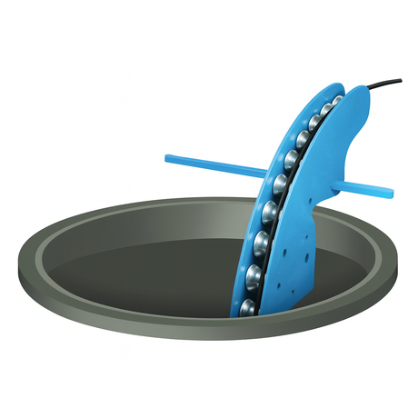 Fiber optic quadrant block with 13 rollers, designed for 26-inch radius installations, supporting up to 2,600 lbs.