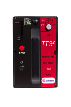 Foam cored and filled insulated hot stick tester with control panel for field inspection and safety checks.