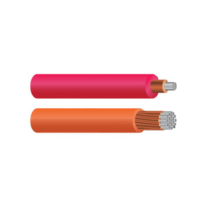 Tracer wire for directional boring and pipe bursting, featuring PE45 and PE50 insulation in pink and orange colors.
