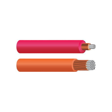 Tracer wire for directional boring and pipe bursting, featuring PE45 and PE50 insulation in pink and orange colors.