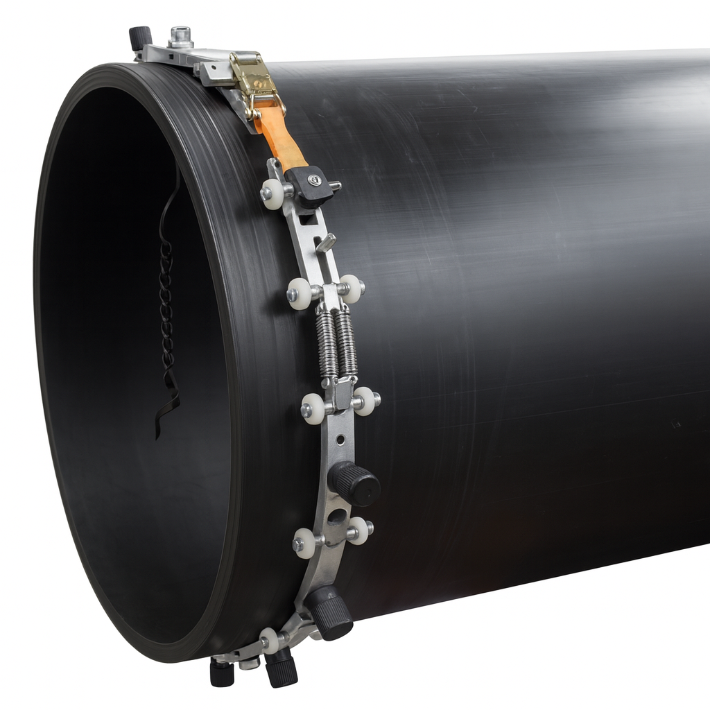 Inter-Locking Chain Scraper/Peeler Mounted on Large-Diameter HDPE Pipe for 360° Surface Prep