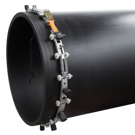 Inter-Locking Chain Scraper/Peeler Mounted on Large-Diameter HDPE Pipe for 360° Surface Prep