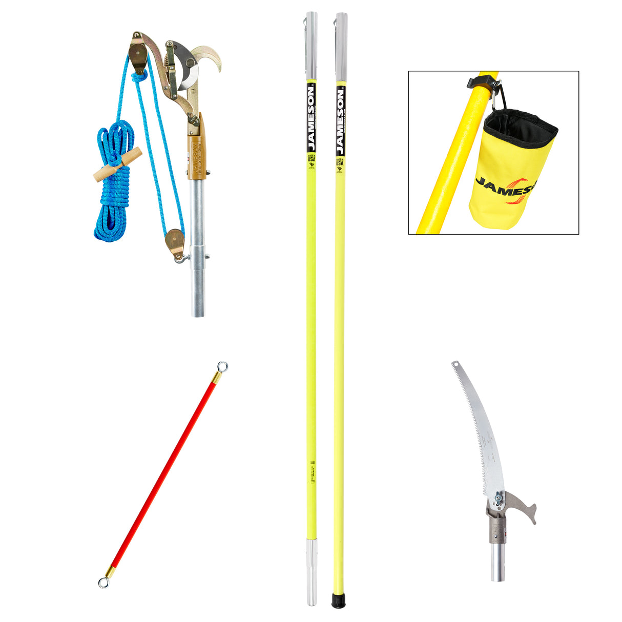 Jameson JE-6PKG-7 foam core line clearance pruner kit with 12 ft pole, JA-34 double pulley pruner, pole saw, and rope system