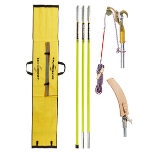 Jameson JE-18LCKIT-14 18 ft line clearance pruner kit with JA-14 pruner head, saw head, fiberglass poles, and storage bag