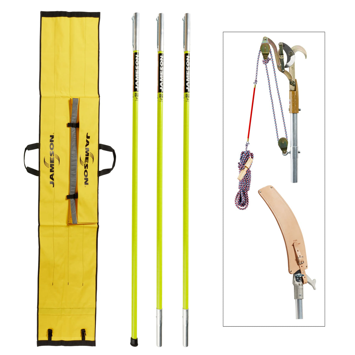 Jameson JE-18LCKIT-34DP 18 ft Big Mouth double-pulley line clearance pruner kit with 1-3/4 in cut capacity and quick-change saw head
