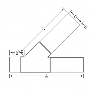 Technical Line Diagram of Molded HDPE Lateral Wye Showing Dimensions A, B, C, D, and E