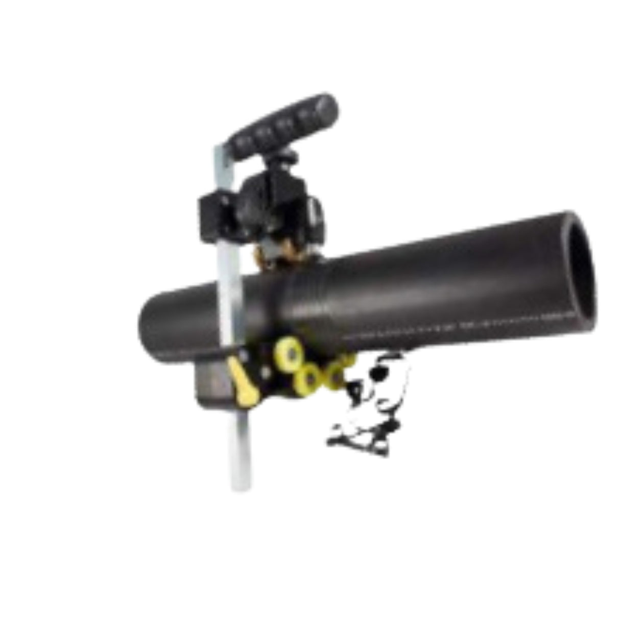 Side profile of orbital scraper peeler tool with rollers and handle assembly