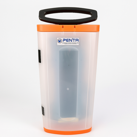 Transparent PENTA storage case for rubber insulating gloves, featuring a secure handle and durable design for protection.