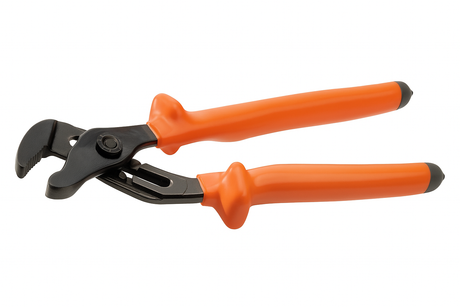 Insulated slip joint pliers with adjustable jaw and ergonomic orange handles for improved grip and safety.