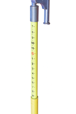 Pentagonal telescoping measuring stick with a 1-1/8" top section, marked for accurate measurements up to 11 feet.