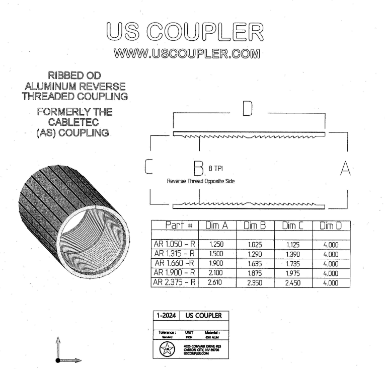 Fuel Gas Reverse Thread Aluminum Ribbed Wall Couplers | Reverse Thread | SDR Duct | Utility ...